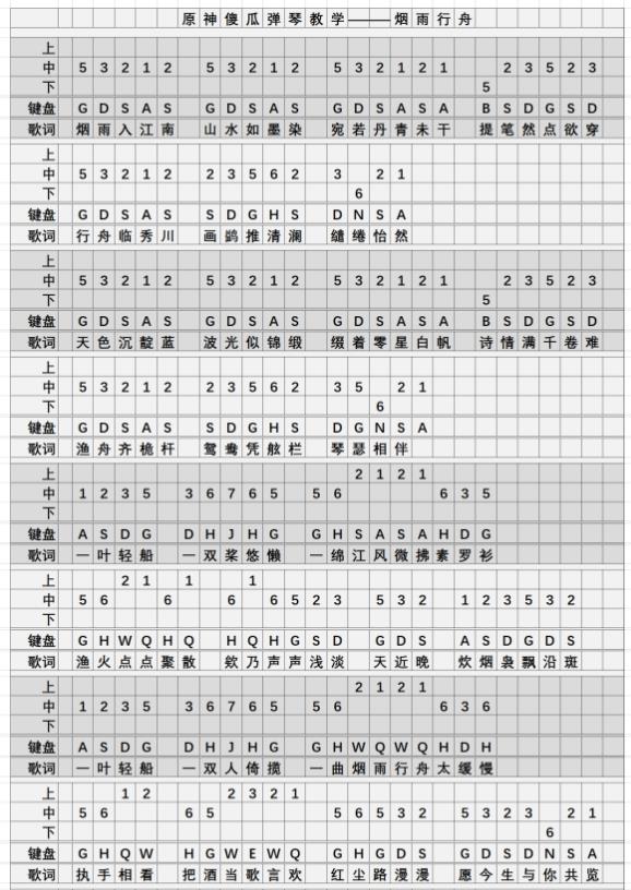 原神烟雨行舟琴谱手机版 烟雨行舟琴谱简谱图片图1